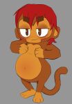 belly big_belly bloons_tower_defense brown_body brown_fur eyebrow_through_hair eyebrows eyelashes female fur hair haplorhine hi_res luxsimius mammal monkey ninja_kiwi pregnant primate red_hair simple_background solo tail translucent translucent_hair
