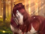 2020 4:3 ambiguous_gender blurred_background brown_body brown_mane dated empty_eye_socket female_(lore) feral forest mane outside plant scarla_(scarlanya) scarlanya side_view signature solo tree white_body