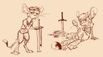 animancer band-aid bandage blood bodily_fluids clothing dipodid hi_res jerboa luck_(animancer) mammal melee_weapon rodent shirt sketch sword topwear tunic weapon wounded