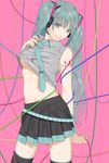  hatsune_miku headphones kosagi_midori no_bra shirt_lift tattoo thighhighs underboob vocaloid 