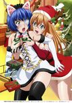  animal_ears breast_grab christmas cleavage dress eyepatch gotou_junji ikkitousen ikkitousen~dragon_destiny~ nekomimi no_bra pantsu ryomou_shimei sonsaku_hakufu thighhighs 