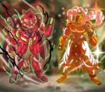  1boy 1other alternate_form antennae arm_up armor aura barefoot belt biomechanical black_carapace black_lightning black_nails black_wings carapace cell_max chin_spike cityscape clenched_hand clenched_hands cloud cloud_clothes cloudy_sky colored_skin corrupted_twitter_file dragon_ball dragon_ball_super dragon_ball_super_super_hero energy english_commentary fingernails fog full_body glowing green_aura green_carapace green_lightning green_skin hand_up highres insect_wings lens_flare mace martial_arts_belt monster muscular muscular_male namekian orange_piccolo orange_skin outer_glow pants pelvic_curtain piccolo pink_skin red_carapace redesign reykovlor sharp_fingernails sharp_toenails shoulder_armor sky sparkle sparkling_aura tail toenails topless_male torn_belt torn_clothes torn_pants weapon white_pants wind wings yellow_aura yellow_eyes 