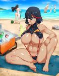  3boys 4girls areola_slip areolae bare_shoulders barefoot beach bikini black_hair blue_eyes blush breasts cameltoe cloud dark_skin erect_nipples feet hair_between_eyes huge_breasts jakuzure_nonon kill_la_kill kiryuuin_satsuki kunaboto large_areolae long_hair looking_at_viewer mankanshoku_mako matoi_ryuuko micro_bikini midriff multicolored_hair multiple_boys multiple_girls navel nipples ocean puffy_nipples red_hair senketsu short_hair sitting sky slingshot_swimsuit spread_legs streaked_hair suspenders sweat swimsuit tan thick_thighs thighs two-tone_hair very_long_hair water wet 