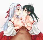  breast_grab breasts c&agrave;i★gěng cum kantai_collection nipples no_bra open_shirt paizuri penis shoukaku_(kancolle) zuikaku_(kancolle) 