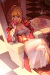  armor cleavage dress fate/extra fate/stay_night kalata saber_extra see_through 