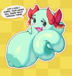 areola big_breasts black_eyes blush boo_(mario) bow_ribbon breasts english_text female ghost green_areola green_body green_nipples hi_res huge_breasts hyper hyper_breasts l-a-v lady_bow looking_at_viewer mario_bros nintendo nipples not_furry open_mouth paper_mario question_mark solo speech_bubble spirit text