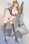  amatiz breasts heels maebari no_bra open_shirt pasties tattoo thighhighs weapon 