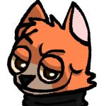 anthro black_scarf brown_pupils domestic_cat eyebrows felid feline felis fur low_res male male/male mammal orange_body orange_fur pupils raised_eyebrow scarf shaded smile smirk solo tinky tinky_(character)