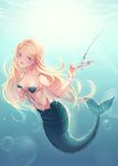 bikini_top blood cleavage mermaid monster_girl shirajira_(artist) tail underboob 