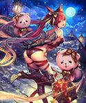  animal_ears ass boots box cerberus_(shingeki_no_bahamut) commentary_request dog_ears from_behind gauntlets gift gift_box highres red_eyes red_hair shingeki_no_bahamut solo tachikawa_mushimaro thigh_boots thighhighs twintails 