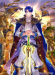  5boys alec_(fire_emblem) arden_(fire_emblem) armor banner battle_standard blonde_hair blue_eyes blue_hair cape commentary_request company_name fire_emblem fire_emblem:_genealogy_of_the_holy_war fire_emblem_cipher flag green_hair horse male_focus multiple_boys naoise_(fire_emblem) official_art oifey_(fire_emblem) short_hair sigurd_(fire_emblem) suzuki_rika sword two-sided_cape two-sided_fabric tyrfing_(fire_emblem) war_flag weapon yellow_eyes 