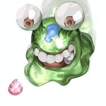  absurdres digimon digimon_(creature) from_above highres level-00 monster no_humans numemon open_mouth poop red_eyes revision simple_background sparkle teeth tongue white_background 