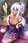  cleavage hisen_kaede horns kimono no_bra open_shirt pointy_ears venus_blade 