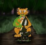 blue_sky_studios diego_(ice_age) disgust disgusted_expression disgusted_face duo extreme_musk eyes_watering fart fart_fetish fart_sniffing farting_on_face felid feral forest forest_background hi_res ice_age_(series) male male/male mammal mephitid musk nature nature_background nude plant prehistoric_species raised_tail saber-toothed_tiger skunk skunkstench smelly sniffing stink_fumes stink_lines tail thick_tail tree visible_stench