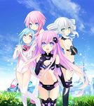  ass bikini black_sister bodysuit choujigen_game_neptune choujigen_game_neptune_mk2 cleavage compile_heart purple_sister swimsuits thighhighs tsunako white_sister_ram white_sister_rom 