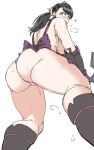  1girl absurdres ass bamman black_hair boots breasts cattleya_(queen&#039;s_blade) commentary commentary_request dripping from_below glasses gloves highres holding holding_weapon huge_breasts huge_weapon looking_ahead mature_female panties plump ponytail queen&#039;s_blade revealing_clothes simple_background solo sparkle steam sweat sword thick_thighs thighs underwear weapon white_background 