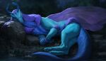 blue_body claws dragon female feral fluffy hair heidi_(the7thprimarch) hi_res horn insect_wings long_hair lying mythological_creature mythological_scalie mythology night on_side paws scalie sitting sleeping solo sonazith tail wings