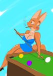 anthro big_breasts billiard_table blue_clothing blue_dress breasts canid canine clothing diane_foxington dreamworks dress female fox furniture hi_res jrxt legs_together mammal pinup pose smoking table the_bad_guys
