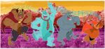 2021 absurd_res alameda_slim anthro balls beast_(disney) beauty_and_the_beast boots bottomwear bovid bovine cape chief_bogo claws clothed clothed_male clothing cloven_hooves cowboy_boots cowboy_outfit cross-eyed dancing disney erection facial_hair footwear genitals glans goatee group guitar hi_res home_on_the_range hooves horn human humanoid_genitalia humanoid_penis hypnosis male male/male mammal mind_control monster monsters_inc mostly_nude motion_lines musical_instrument musical_symbol mustache necktie necktie_only nude open_mouth open_smile pants penis photo_background photography_(artwork) pixar plucked_string_instrument pubes ringed_eyes shoes smile string_instrument sulley symbol tongue tongue_out torn_bottomwear torn_clothing torn_pants true_buffalo water_buffalo wretchedpileofsecrets zootopia