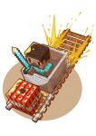  04sora40 1boy aqua_shirt brown_hair chibi dark-skinned_male dark_skin explosive holding holding_sword holding_weapon male_focus minecart minecraft minecraft_sword shirt short_hair simple_background solo steve_(minecraft) super_smash_bros. sword tnt tnt_block_(minecraft) weapon white_background 