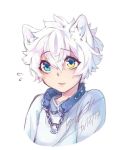  2017 blue_clothing blue_eyes canid canine canis chain clothing collar digital_media_(artwork) emma_krogell fur heterochromia humanoid lumine lumine_(webtoon) male mammal surprise were werecanid werecanine werewolf white_fur wolf 