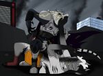 4_fingers alien angry anthro armor battle_damage belt bite_mark bite_mark_on_arm bite_mark_on_leg black_blood black_body black_hair blood blood_drip blood_from_mouth blood_in_mouth blood_on_arm blood_on_armor blood_on_claws blood_on_clothing blood_on_face blood_on_hand blood_on_leg blood_on_mouth blood_on_weapon blood_splatter bodily_fluids bottomwear building canid canine cape carapace city cityscape clawing claws clothed clothing cloud cloudy_sky codpiece colored_blood crying dark_markings davespaceman debris deity destroyed_city digitigrade dripping duo electricity eye_scar facial_scar femboy fight fingers footwear fur gloves glowing_tears gore greaves grey_armor grey_body grey_clothing grey_suit hair hand_on_neck hand_on_snout handwear hatred head_crest head_markings hero hi_res horn humanoid inphathom_armor leg_warmers legwear lightning looking_at_viewer makeup male male/male mammal marine markings mascara messed_up_hair nosebleed one_eye_closed pants pauldron pinned pinned_to_ground psychic purple_cape purple_clothing reptile running_makeup running_mascara sabatons scalie scar scratched_arm scratched_chest scratched_leg scratched_shoulder scratched_side scratched_tail scratched_thigh scratches sharp_teeth shirt shorts sky smoke snarling socks solo spines striped_body striped_markings striped_tail stripes suit t-shirt tail tail_markings tattoo tears teeth topwear torn_bottomwear torn_cape torn_clothing torn_shirt torn_shorts torn_suit torn_t-shirt torn_topwear umiyaena unusual_blood unusual_bodily_fluids utility_belt villain_dominating_hero villainous vinesian violence weapon white_blood white_body white_hair worried wounded xezo_kaine_(davespaceman) yellow_eyes yellow_lighting zano_suit zozi_nozrath_(davespaceman)