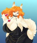 absurd_res alcohol anthro beverage big_breasts breasts canid canine choker cleavage cleavage_overflow clothed clothing container cup digital_drawing_(artwork) digital_media_(artwork) drinking_glass drunk eyewear fangs female fox fur glass glass_container glass_cup glasses hair hi_res hollow_hip_backless_chain_dress huge_breasts huge_thighs humanoid jewelry mammal meme meme_clothing millie_(ketsukanevixen) necklace orange_hair purple_eyes purple_flourish solo spill spillage spilled_alcohol spilled_beverage spilled_drink spilled_liquid spilling spilling_drink substance_intoxication teeth thick_thighs tipsy white_body white_fur wide_hips wine wine_glass