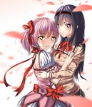  absurdres akemi_homura bad_id bad_pixiv_id black_hair black_hairband dress hairband hand_on_another's_head highres hk_(hk) kaname_madoka long_hair mahou_shoujo_madoka_magica multiple_girls pink_hair purple_eyes red_ribbon ribbon short_twintails twintails yellow_eyes 