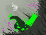 absurd_res ambiguous_gender blood bodily_fluids claws contrast desaturated digital_media_(artwork) duo feral geometric_background green_body green_lizard_(rain_world) hi_res impalement joxh light_gore lizard lizard_(rain_world) lodged mark_of_communication melee_weapon nude perspective pixel_(artwork) plant polearm predator/prey rain_drops rain_world raining reptile scalie shaded simple_background size_difference slugcat spear tail videocult violence weapon white_body wound_penetration wounded