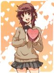  amagami box grey_skirt happy_valentine heart-shaped_box kibito_high_school_uniform long_sleeves messy_hair pleated_skirt sakurai_rihoko school_uniform short_hair skirt solo sweater tamago_(yotsumi_works) valentine 