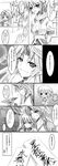  arms_behind_back blush chibi closed_eyes comic cup embarrassed greyscale grin hazuki_kasane highres holding horn hoshiguma_yuugi hug mizuhashi_parsee monochrome multiple_girls one_eye_closed open_mouth pointy_ears profile sakazuki scarf short_hair smile touhou translation_request 