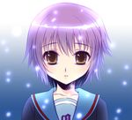  asano_akira bangs brown_eyes cardigan kita_high_school_uniform nagato_yuki purple_hair school_uniform serafuku short_hair snow solo suzumiya_haruhi_no_shoushitsu suzumiya_haruhi_no_yuuutsu 