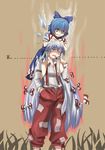  bad_id bad_pixiv_id blue_eyes bow carrying cigarette cirno fujiwara_no_mokou grin hair_bow hands_in_pockets long_hair melting multiple_girls mundane_utility peso_(numbers) red_eyes short_hair shoulder_carry silver_hair smile smoking suspenders sweat touhou wings 