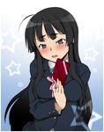  akiyama_mio blush gift hakkyou_daioujou holding holding_gift incoming_gift k-on! school_uniform solo 