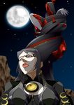  bad_id bad_pixiv_id bayonetta bayonetta_(character) black_hair bound breasts douganebuibui glasses jeanne_(bayonetta) large_breasts long_hair mole mole_under_mouth moon night parody prehensile_hair tied_up 