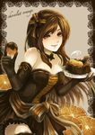  :p bare_shoulders bow breasts brown_hair cake chiko_(d04099) chocolate cleavage dress elbow_gloves food fruit gloves gothic_lolita hair_ornament lolita_fashion long_hair medium_breasts orange orange_eyes original ribbon solo striped striped_ribbon thighhighs tongue tongue_out zettai_ryouiki 