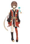  asymmetrical_clothes brown_hair character_name choker fingerless_gloves gloves goggles goggles_on_head green_eyes mismatched_footwear natunoo rita_mordio short_hair solo standing tales_of_(series) tales_of_vesperia thighhighs 
