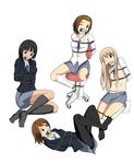  absurdres akiyama_mio arms_behind_back bdsm bondage bound gag gagged highres hirasawa_yui improvised_gag k-on! kneehighs kotobuki_tsumugi multiple_girls pantyhose school_uniform serafuku socks tainaka_ritsu tape tape_gag 