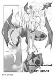  bad_id bad_pixiv_id bag bare_shoulders bat_wings boots breasts cleavage crescent_moon demon_girl elbow_gloves feathers fingerless_gloves flower gloves greyscale hair_flower hair_ornament head_wings large_breasts leotard long_hair m1lk_(06a3082) monochrome moon morrigan_aensland pantyhose pinky_out solo succubus vampire_(game) very_long_hair wings 