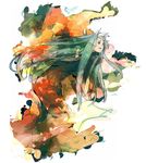  abstract black_eyes fujiwara_no_mokou full_body highres long_hair silver_hair simple_background solo touhou very_long_hair white_background yamasaki 