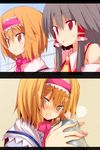  alice_margatroid bad_id bad_pixiv_id blonde_hair brown_hair cookie_(touhou) detached_sleeves hairband hakurei_reimu hinase_(cookie) huei_nazuki multiple_girls red_eyes reu smile touhou yellow_eyes 