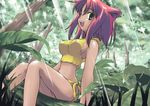  animal_ears arm_support artist_request breasts camisole cat_ears copyright_request covered_nipples forest green_eyes medium_breasts midriff nature open_mouth pink_hair sideboob sitting solo 