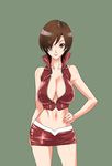  absurdres blue_eyes breasts brown_hair cleavage highres hirabaru_kenji large_breasts lips meiko microskirt short_hair simple_background skirt solo vocaloid 