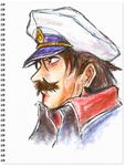  brown_eyes brown_hair facial_hair fushigi_no_umi_no_nadia hat male_focus manly military military_uniform mustache nemo oekaki peaked_cap profile solo taka_civic uniform 