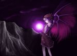  animal_ears closed_eyes dark dress glowing hat jakkun legs moon moonlight mountain mystia_lorelei night profile purple purple_hair short_hair smile solo touhou wings 