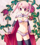  armor bad_id bad_pixiv_id bandeau bikini bikini_armor black_legwear blush breasts brooch cape cleavage detached_sleeves flower jewelry long_hair medium_breasts navel original pauldrons pink_eyes pink_hair smile solo strapless swimsuit thighhighs tubetop turtleneck twintails yamakaze_ran 