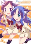  :p animal_ears blue_eyes blue_hair cat_ears cat_tail eyelashes fang hanasaki_tsubomi heart heartcatch_precure! kitahara_tomoe_(kitahara_koubou) kurumi_erika long_hair multiple_girls myoudou_gakuen_middle_school_uniform one_eye_closed pink_eyes precure school_uniform tail tongue tongue_out 