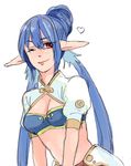  bad_id bad_pixiv_id blue_hair elf heart judith kuromi_(dm) long_hair midriff one_eye_closed pointy_ears ponytail red_eyes sketch smile solo tales_of_(series) tales_of_vesperia white_background 