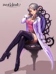  arm_up breasts cleavage crossed_legs elf high_heels kawa_akira labcoat large_breasts legs long_legs pixiv_fantasia pixiv_fantasia_4 pointy_ears shoes sitting solo thighhighs thighs zettai_ryouiki 