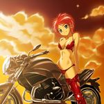  bikini fujisaki_mana ground_vehicle hajime_(caramel_toone) motor_vehicle motorcycle onegai_my_melody red_hair short_hair solo swimsuit thighhighs 